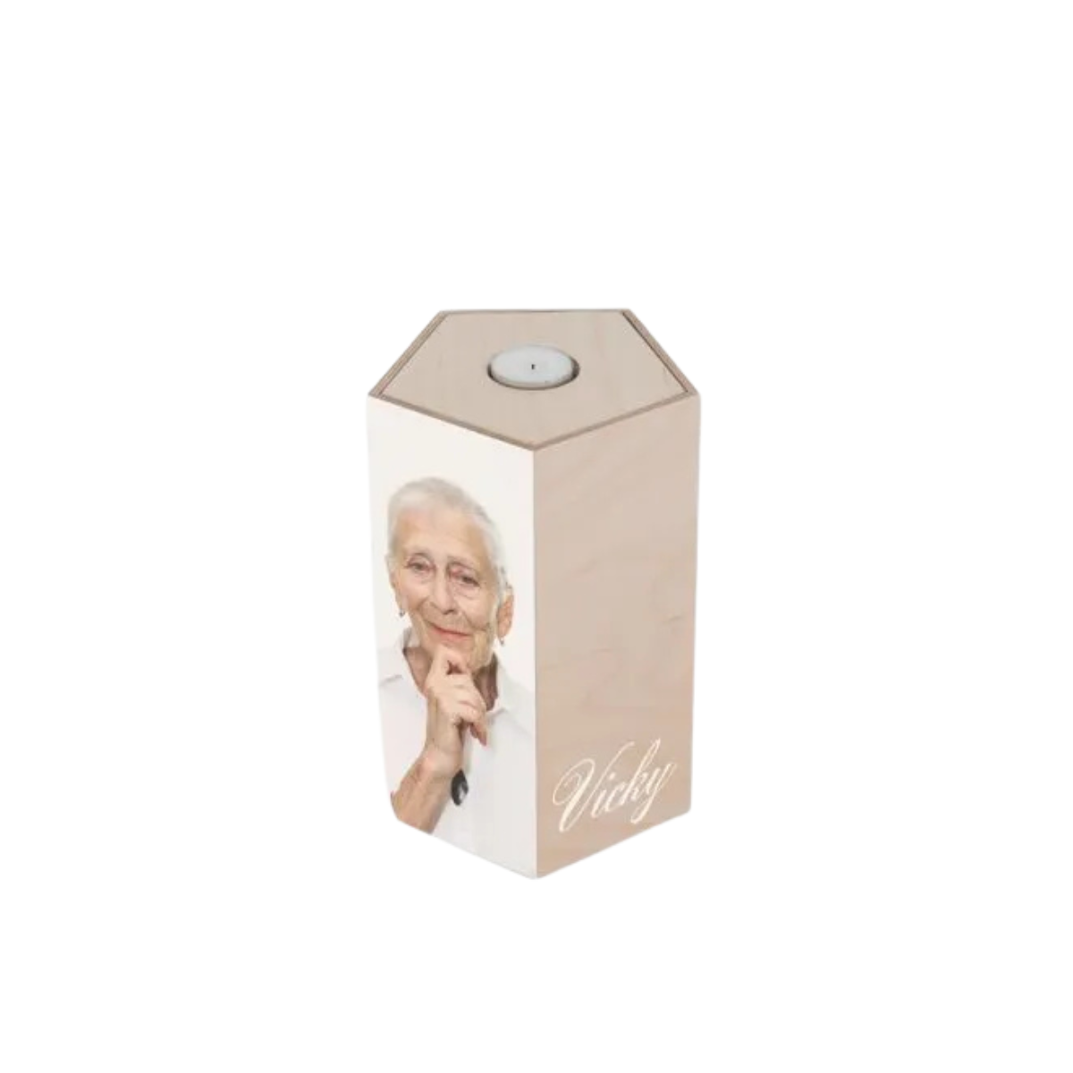 Urn vijfhoek met foto en tekst
